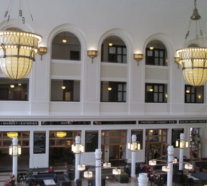 The lobby of the Crawford Hotel in Denver, Colorado.