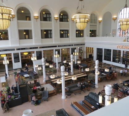 The interior lobby of the Crawford Hotel in Denver, Colorado.