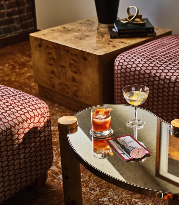 The living room table of LoDo Suite at the Crawford Hotel in Denver, Colorado.