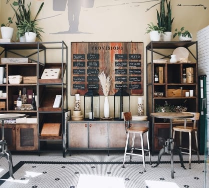 Seating area at Mercantile Dining & Provision at Union Station in Denver, Colorado.